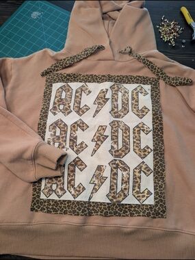 AC/DC Leopard Print Logo Hoodie in Tan and Brown